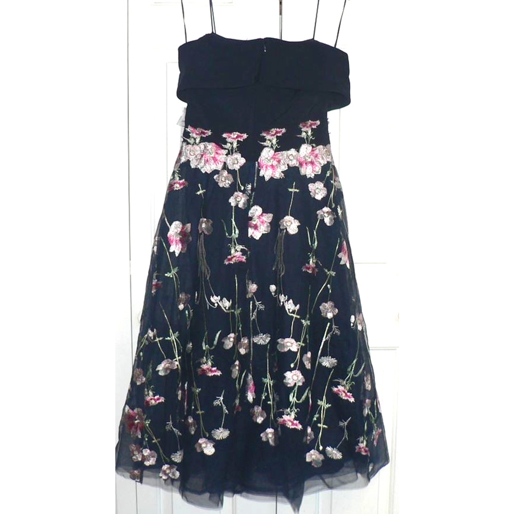 Teri Jon byRickie Freeman Crepe Off-the-Shoulder Embroidered Tulle Dress 10 $660 - Picture 8 of 11